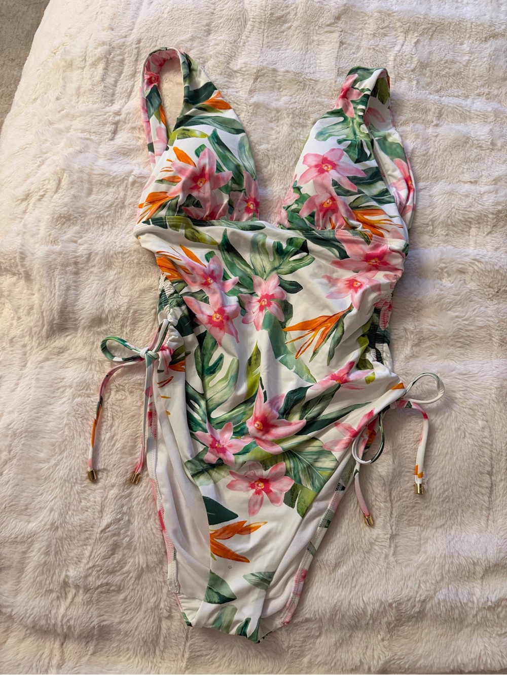 Lauren Ralph Lauren Floral Shirred Plunge One Piece Swimsuit 
 Size 12